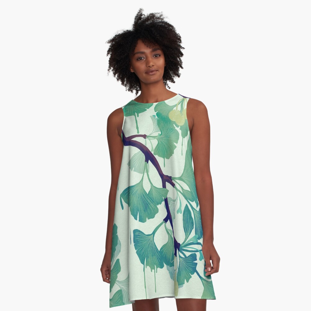 O Ginkgo (in Green) A-Line Dress