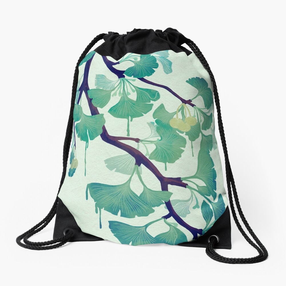 O Ginkgo (in Green) Drawstring Bag