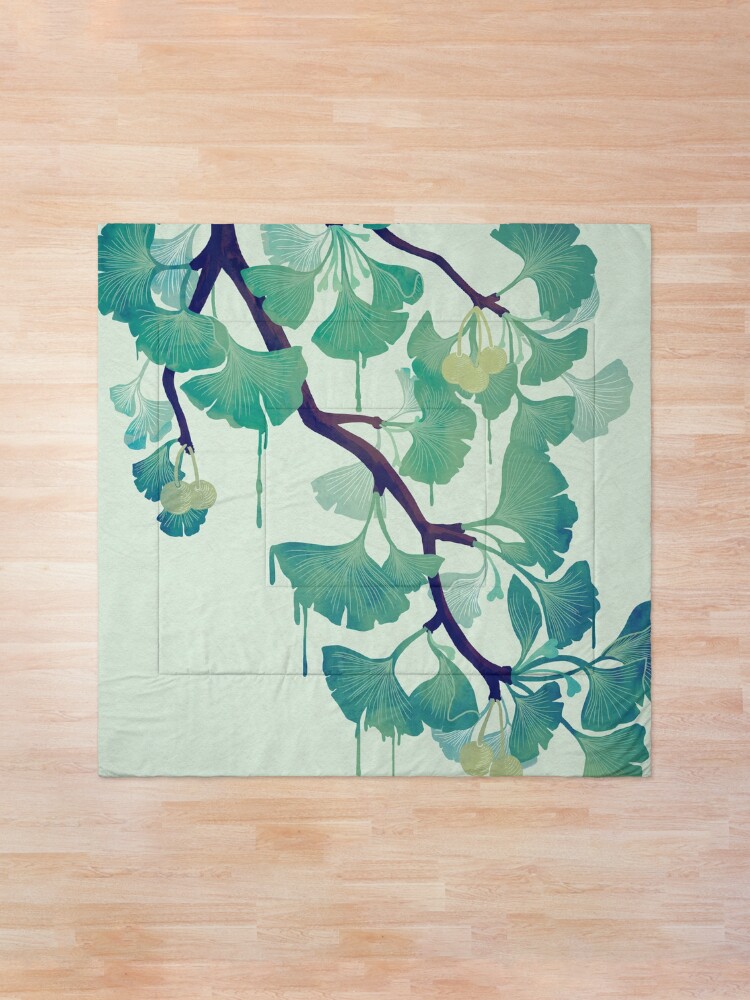 Alternate view of O Ginkgo (in Green) Comforter