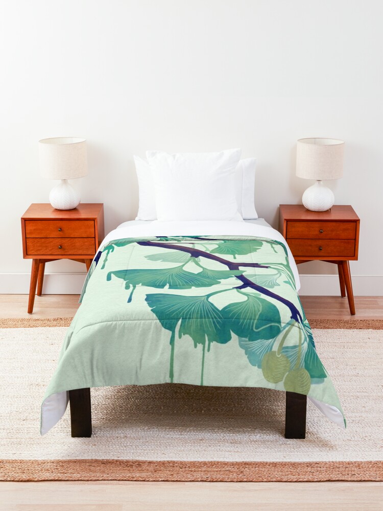 Alternate view of O Ginkgo (in Green) Comforter