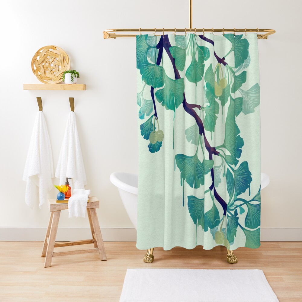 O Ginkgo (in Green) Shower Curtain