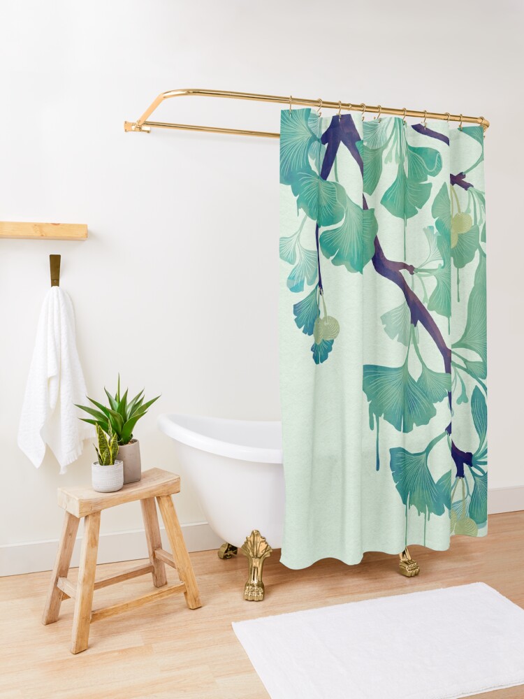 Alternate view of O Ginkgo (in Green) Shower Curtain