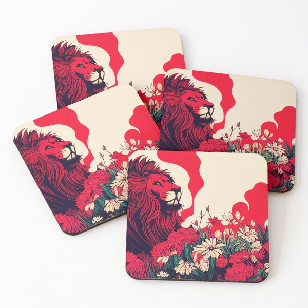 Item preview, Red lion in the field of flowers designed and sold by MAV-Arts.