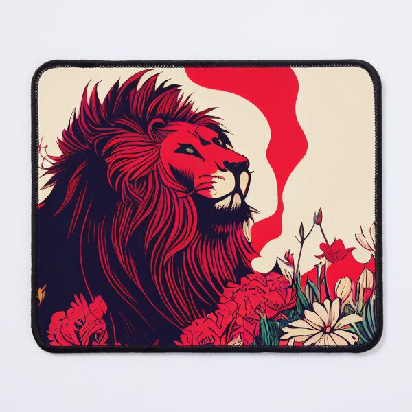 Item preview, Red lion in the field of flowers designed and sold by MAV-Arts.