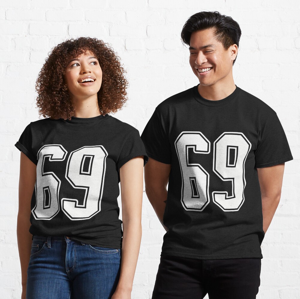 69 White Outline Number 69 Sports Fan Jersey Style