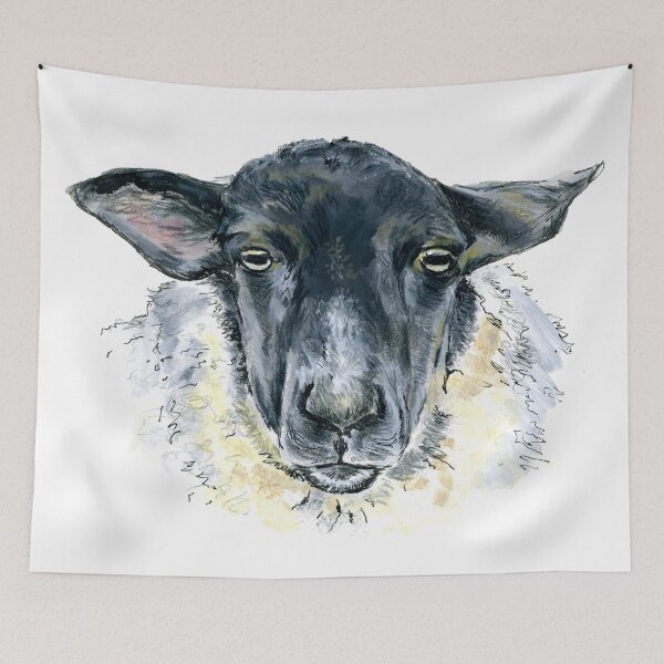 Item preview, Suffolk Sheep. A sketch in acrylic by Jane Green. White Background. designed and sold by janesg.
