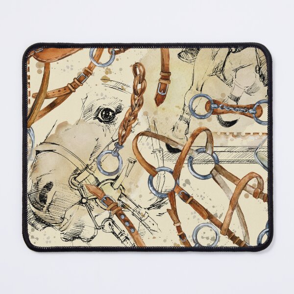 Item preview, harness horse watercolor pattern. equestrian seamless background. horse racing vintage illustration designed and sold by Fayankova Alena.