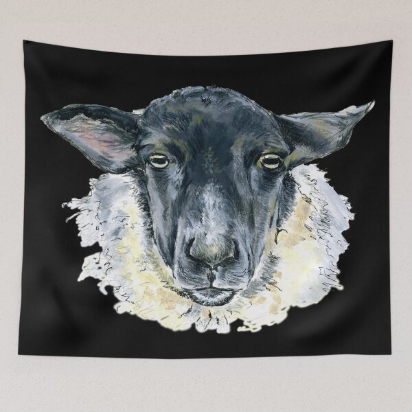 Item preview, Suffolk Sheep. A sketch in acrylic by Jane Green. Black Background. designed and sold by janesg.