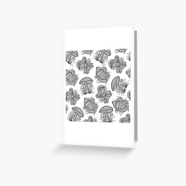 Black and White Mushroom Lineart Mandala Design Greeting Card