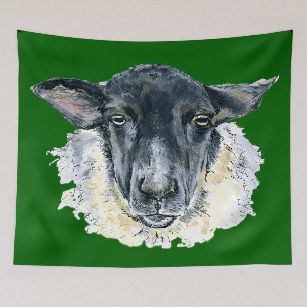 Item preview, Suffolk Sheep. A sketch in acrylic by Jane Green.    Green Background. designed and sold by janesg.
