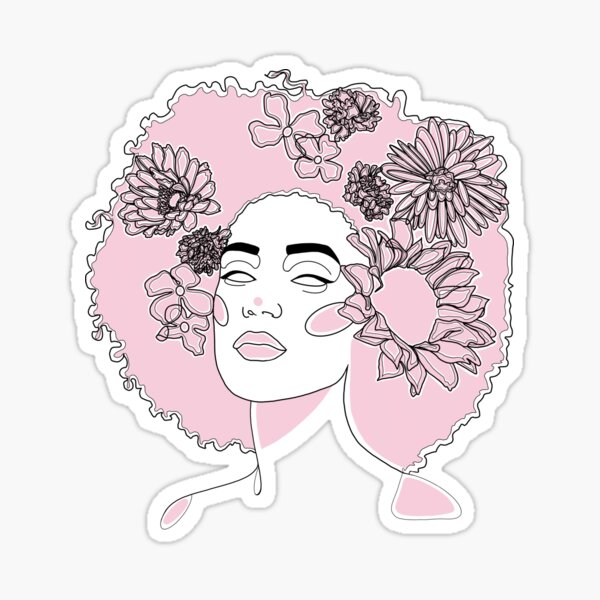 Aperçu de l'œuvre Visage de femme noire avec des fleurs roses créée et vendue par Valeria-Art.