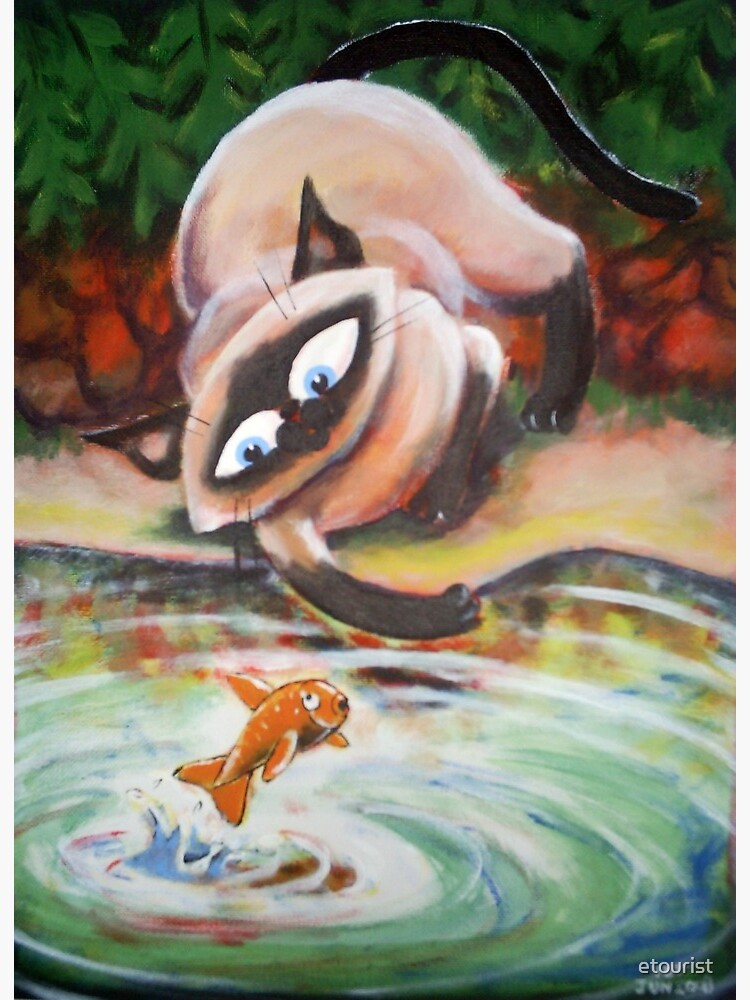 Thumbnail 2 of 2, Art Board Print, Three Cats Fishing - Middle Panel designed and sold by etourist.