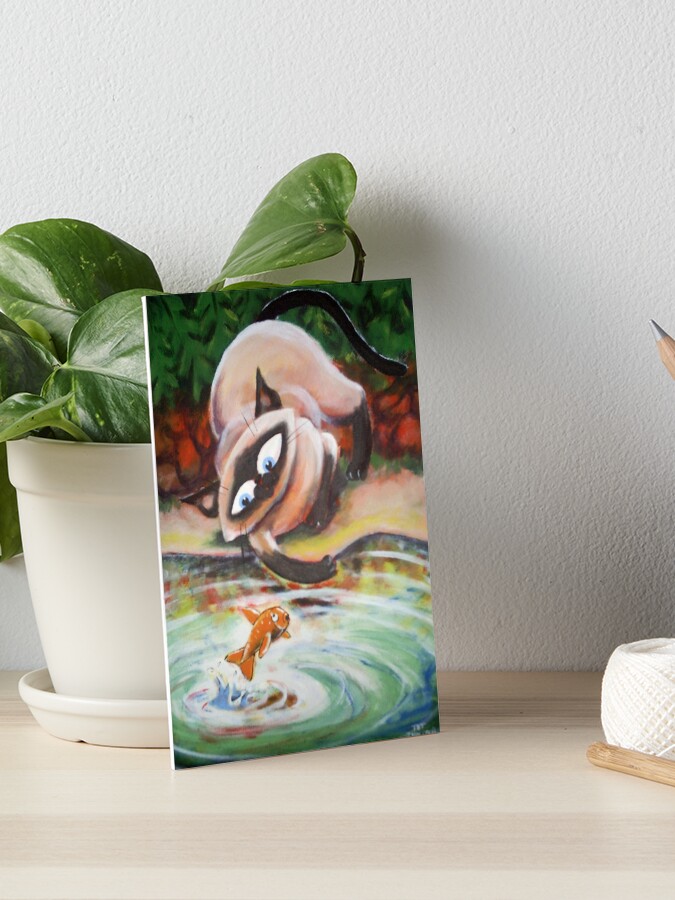 Thumbnail 1 of 2, Art Board Print, Three Cats Fishing - Middle Panel designed and sold by etourist.