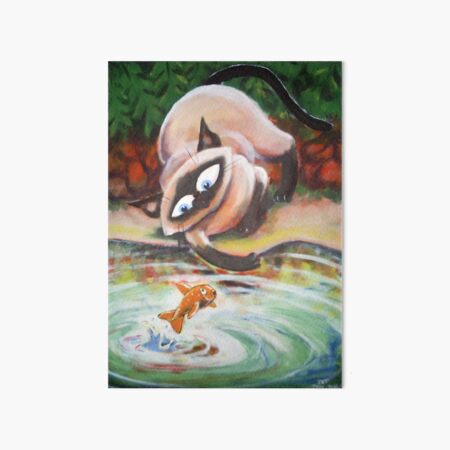 Three Cats Fishing - Middle Panel Art Board Print