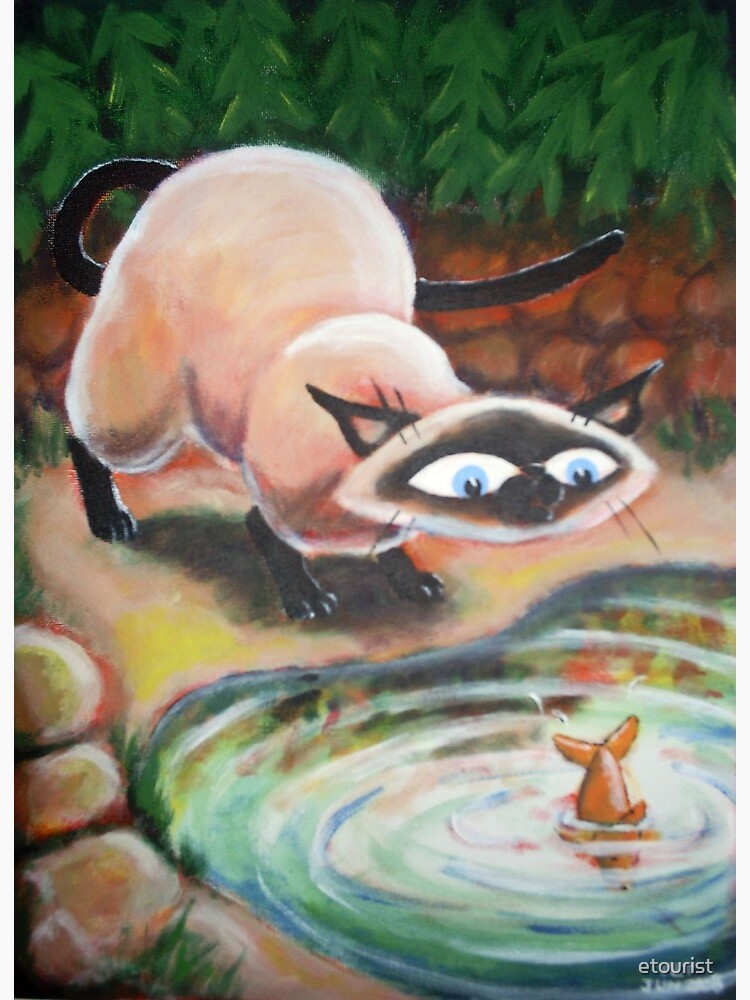 Thumbnail 2 of 2, Art Board Print, Three Cats Fishing - Left Panel designed and sold by etourist.
