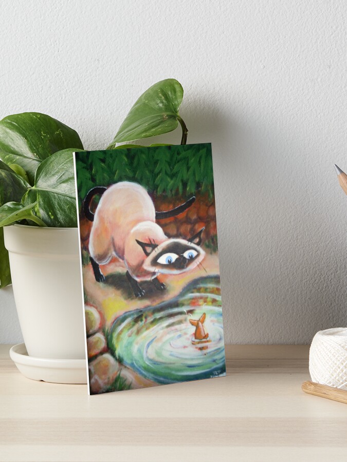 Thumbnail 1 of 2, Art Board Print, Three Cats Fishing - Left Panel designed and sold by etourist.