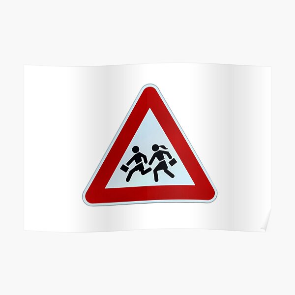 "Triangular warning 'children crossing' school road traffic sign