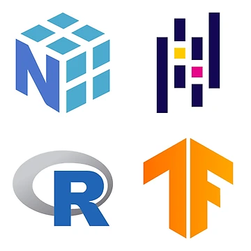 Artwork thumbnail, ★ NumPy, Pandas, R (Language), TensorFlow - 4x Sticker Combo Pack by Geekvana ⧉