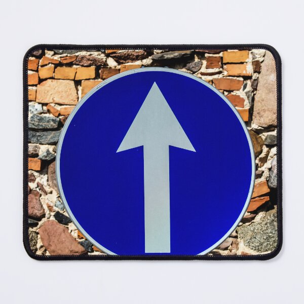 Item preview, Rounded traffic sign in blue and white, ahead only designed and sold by lena-maximova.