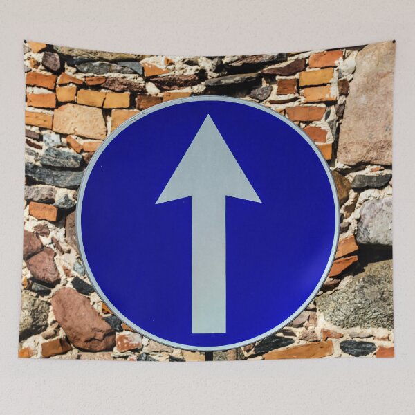 Item preview, Rounded traffic sign in blue and white, ahead only designed and sold by lena-maximova.