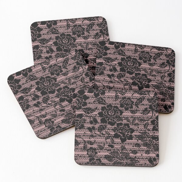 Item preview, Lace effect pastel pink and black floral pattern  designed and sold by DemonicGloom.