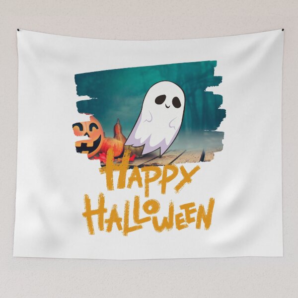 Item preview, Happy Halloween Cute Ghost & Pumpkin Background Design designed and sold by WBP Mart.