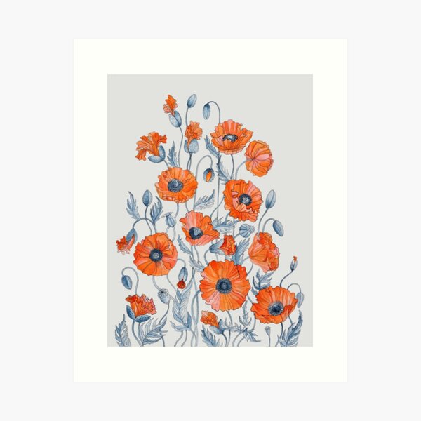 Poppies floral light grey Art Print