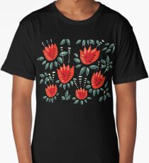 Beautiful Red Abstract Tulip Pattern Long T-Shirt
