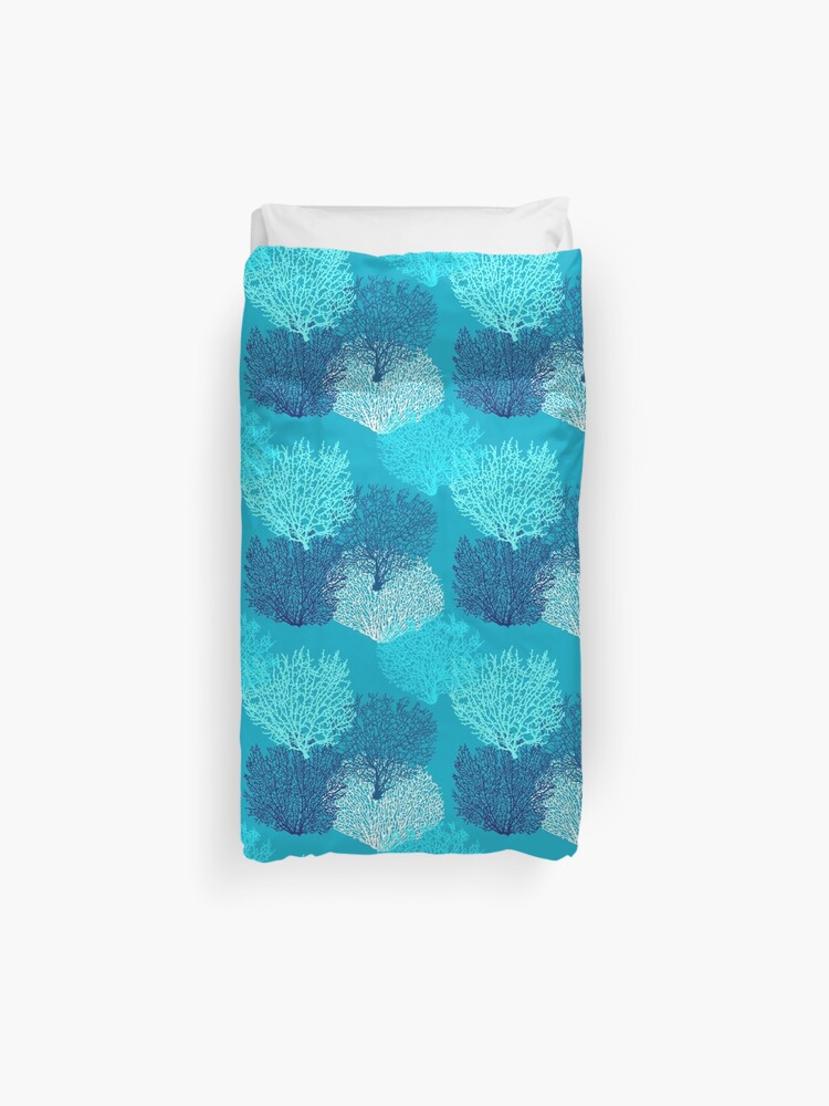 Fan Coral Print Turquoise Aqua And Cobalt Blue Duvet Cover By