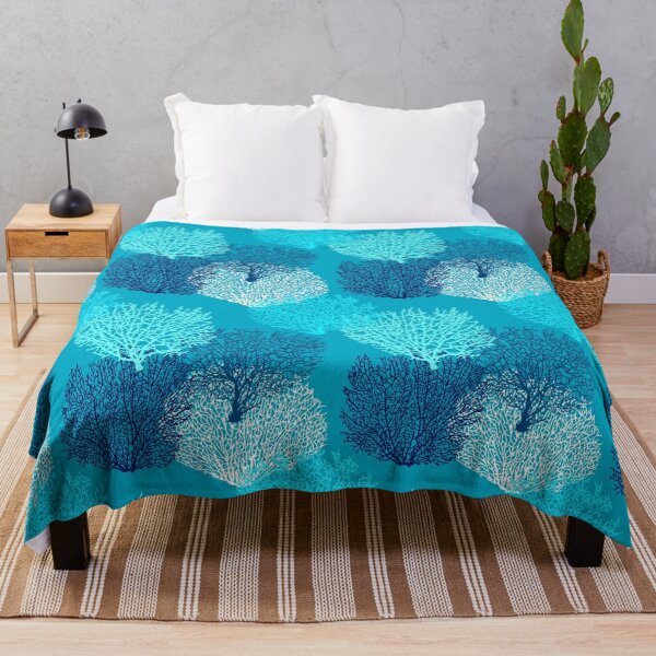 Vista previa del artículo con la obra «Fan Coral Print, Turquesa, Aqua y Cobalto Azul», diseñado y vendido por Marymarice.
