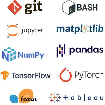 Artwork thumbnail, ★ Git, GNU Bash, Jupyter Matplotlib, NumPy, Pandas, TensorFlow, PyTorch, Scikit Learn, Tableau - 10x Sticker Combo Pack by Geekvana ⧉