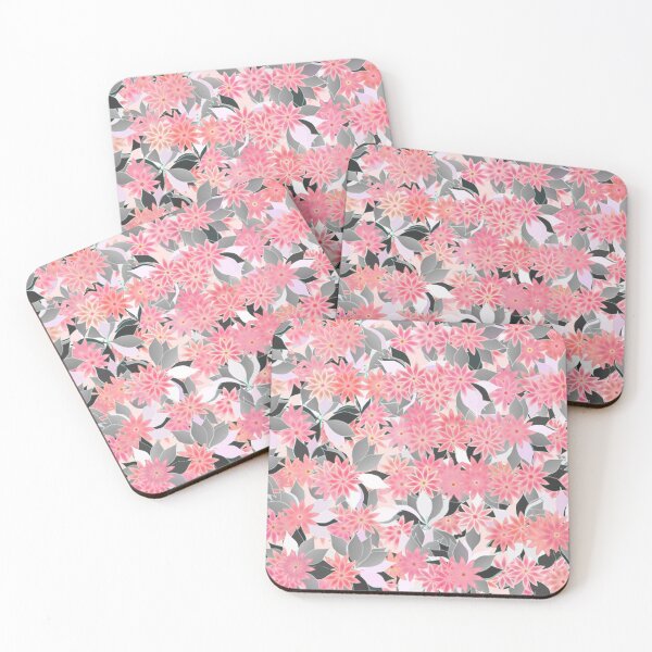 Item preview, Coral Pink Flowers with Silver Gray Leaves designed and sold by Marymarice.