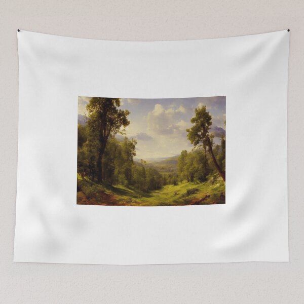 Item preview,  Hill Valley Landscape- Towering foliage oversees a lush, scenic green mountainside and cloudy blue sky. Digital artwork. designed and sold by Bookwyrm-Bazaar.