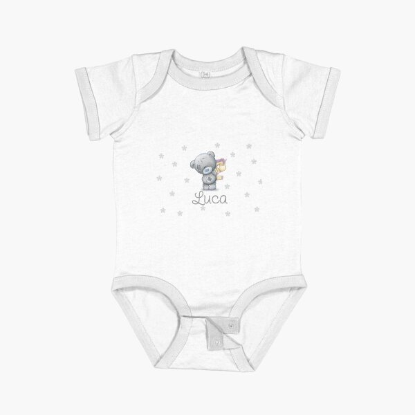 Item preview, LUCA Grey Teddy Bear with Baby Boy Name designed and sold by BabyNameMondays.