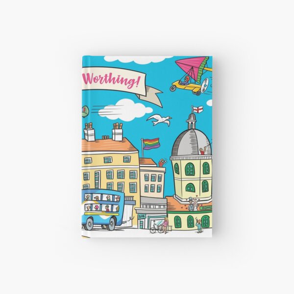 Wonderful Worthing Town West Sussex Cartoon by Russ Iden Art Hardcover Journal