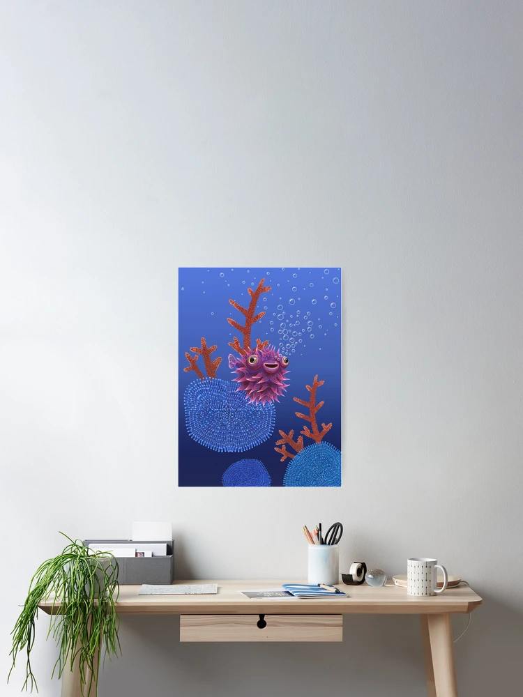 Thumbnail 2 of 3, Poster, Puffer cute fish designed and sold by Ruta.