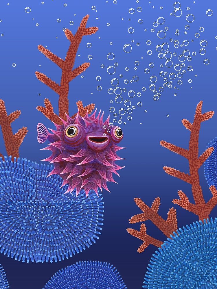 Thumbnail 3 of 3, Scarf, Puffer cute fish designed and sold by Ruta.