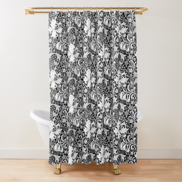 William Morris Iris and Lily, Black and White Shower Curtain