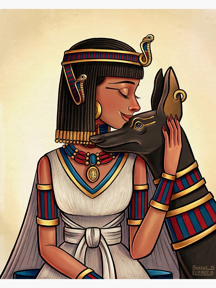 Ancient Egypt Queen with a Dog Representing Anubis - Kemet\'s Anubis\