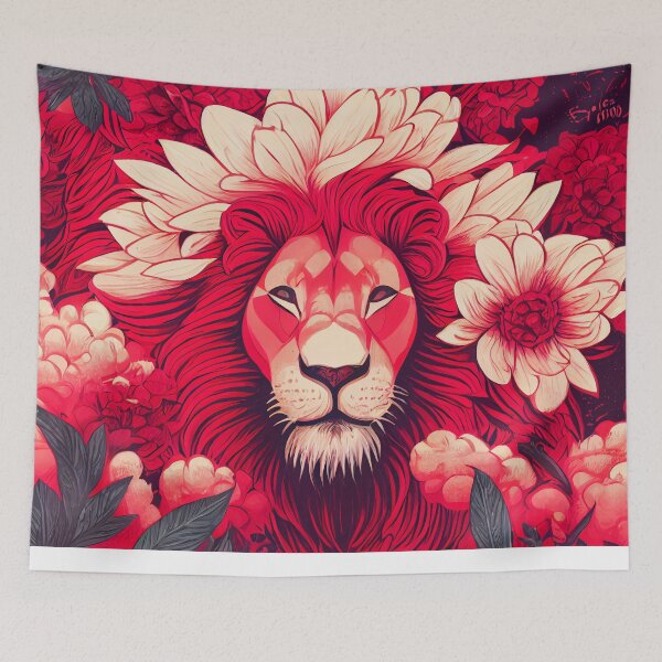 Item preview,  Red lion in a rush of flowers designed and sold by MAV-Arts.