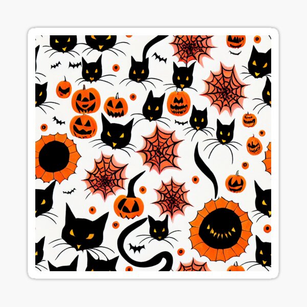 Halloween Pumpkin Flower Pattern And Black Cat Spider Web White halloween-pumpkin-flower-pattern-and-black-cat-spider-web-white
