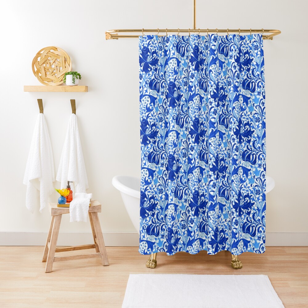 William Morris Iris and Lily, Cobalt Blue Shower Curtain