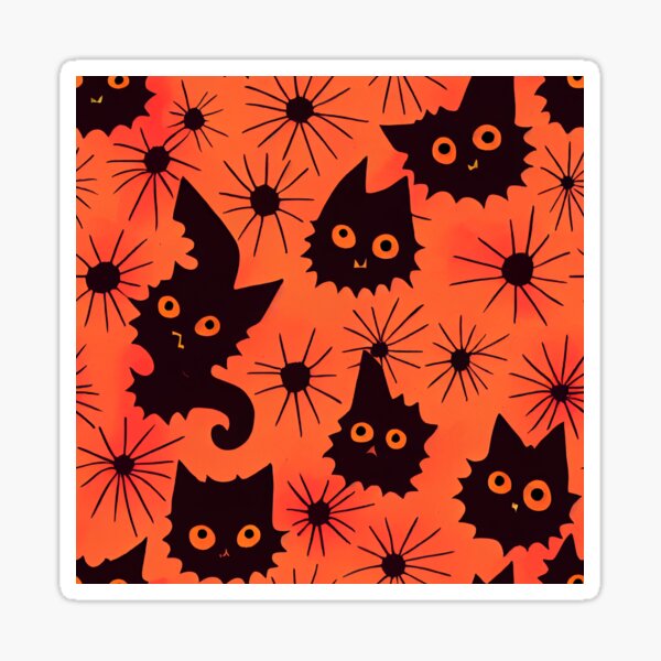 Halloween Pumpkin Flower Pattern And Black Cat Orange Background halloween-pumpkin-flower-pattern-and-black-cat-orange-background