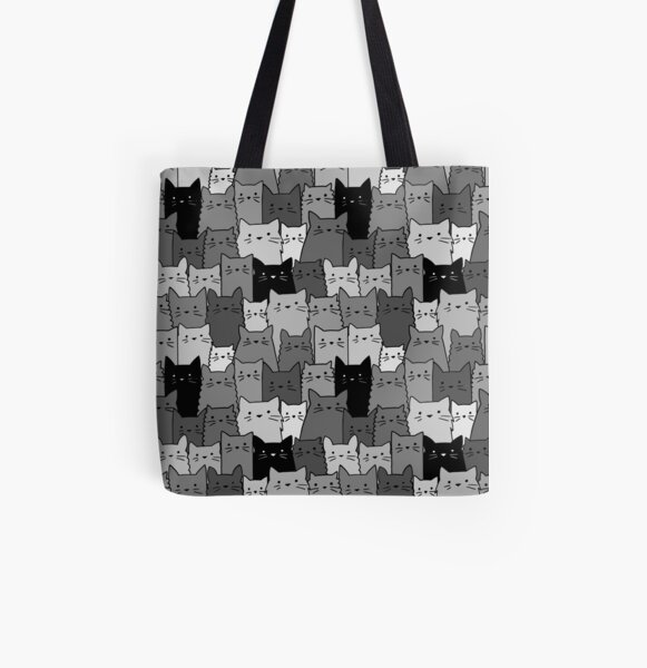 Silent Cats Monochromatic All Over Print Tote Bag