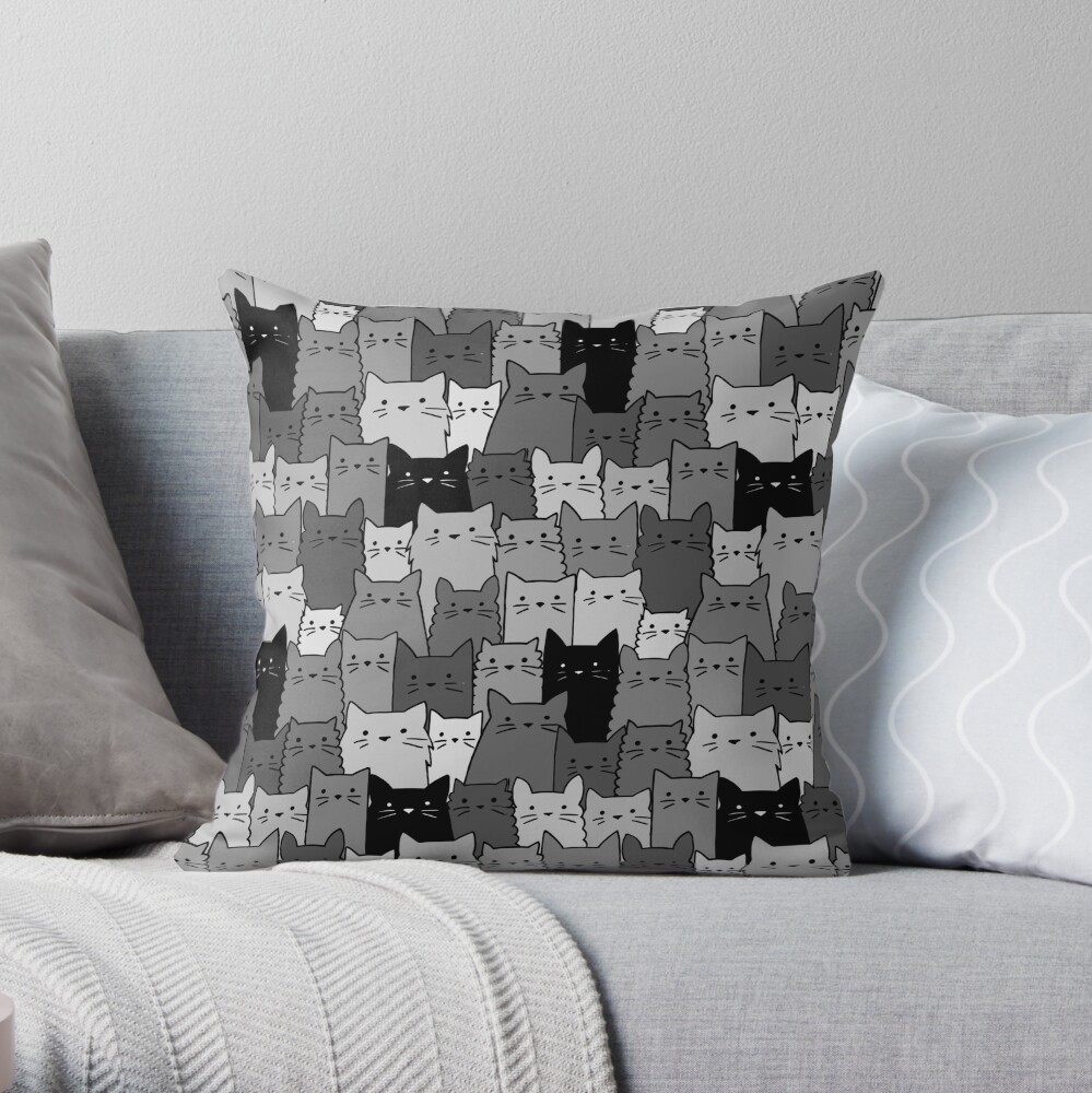 Silent Cats Monochromatic Throw Pillow