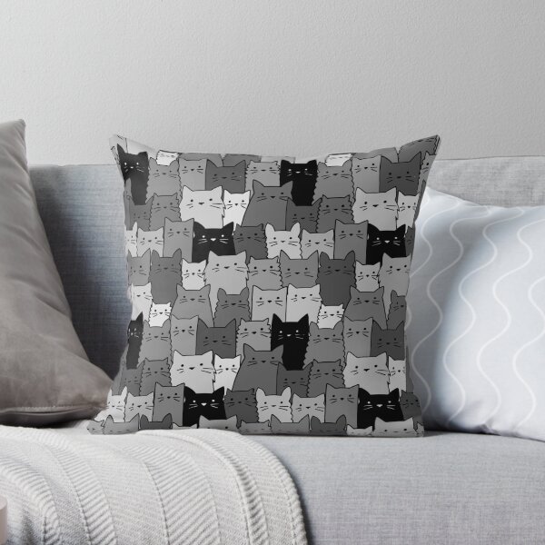 Silent Cats Monochromatic Throw Pillow