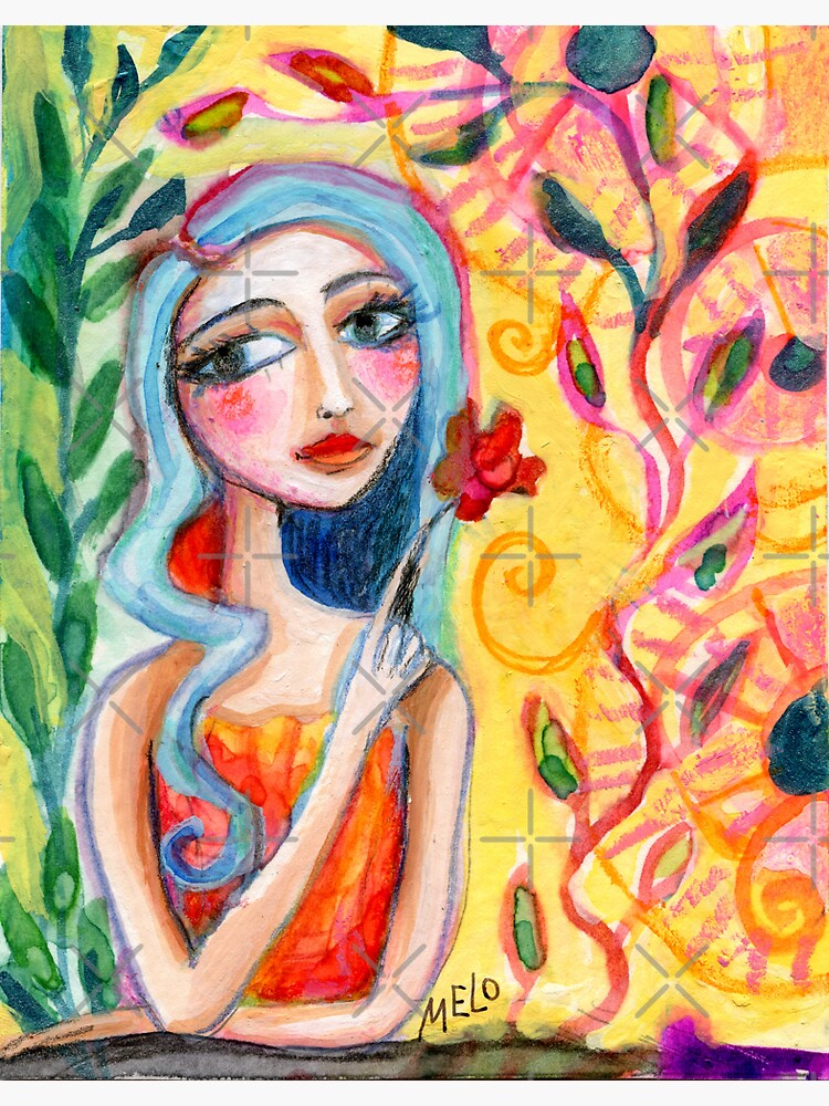 Blue Hair Girl in the Garden Abstract by meloearth