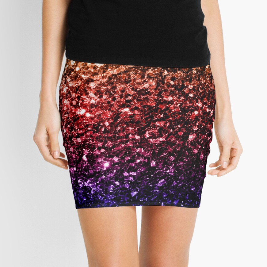 Beautiful rainbow yellow red purple faux sparkles Mini Skirt