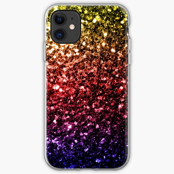 Beautiful rainbow yellow red purple sparkles iPhone Soft Case