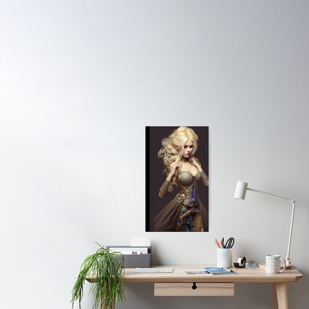 Pretty blonde in steampunk corset dress Art Print for Sale by